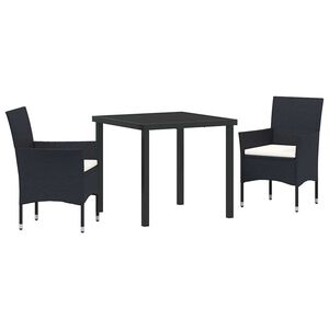 vidaXL Комплект за хранене в градината 3 pcs Черно полиратан
