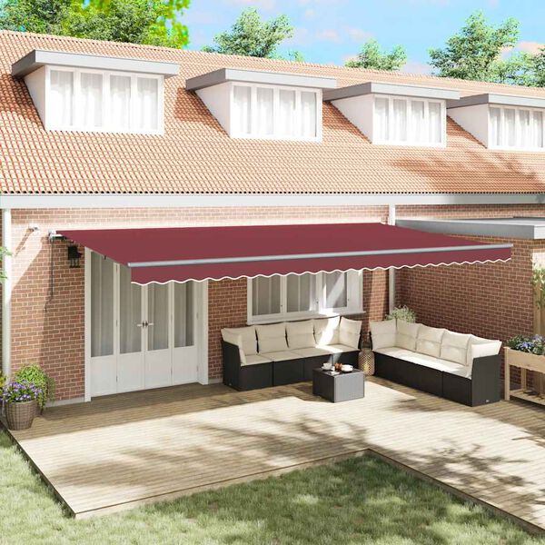 vidaXL Автоматично прибираща се тента с LED, бордо, 600x300 см