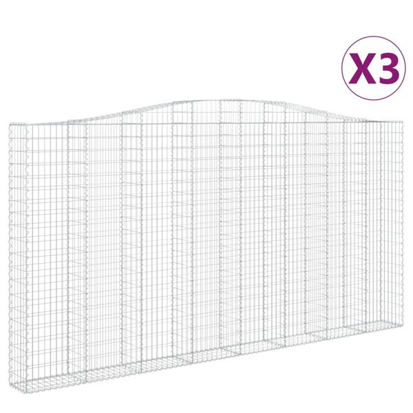 vidaXL Габионни кошници арка 3 бр 400x30x200/220 см поцинковано желязо