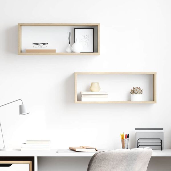 vidaXL Стенни кубични рафтове, 2 бр, дъб сонома, 60x15x23 см