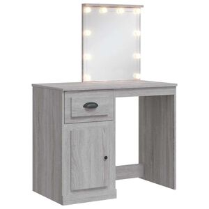vidaXL Тоалетка с LED лампи, сив сонома, 90x42x132,5 см