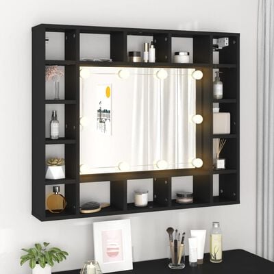 vidaXL LED огледален шкаф, черен, 91x15x76,5 см