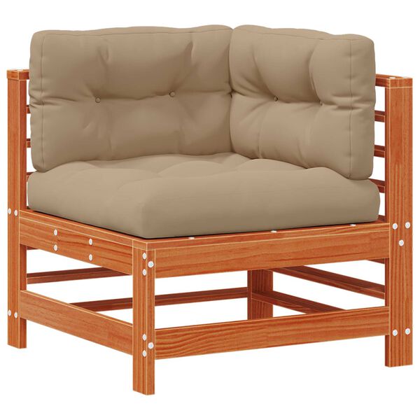 vidaXL Градинен ъглов диван Масивна боровина Восъчен Кафяв