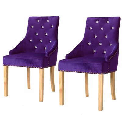 vidaXL Трапезни столове, 2 бр, лилави, дъб масив и кадифе