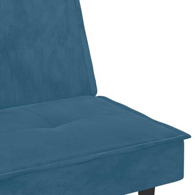 vidaXL Разтегателен диван с поставки за чаши, син, кадифе
