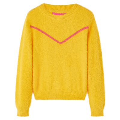 Детски плетен пуловер, тъмна охра, 92