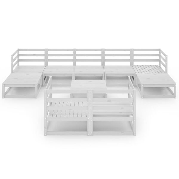 vidaXL Градински лаундж комплект, 10 части, бял, бор масив