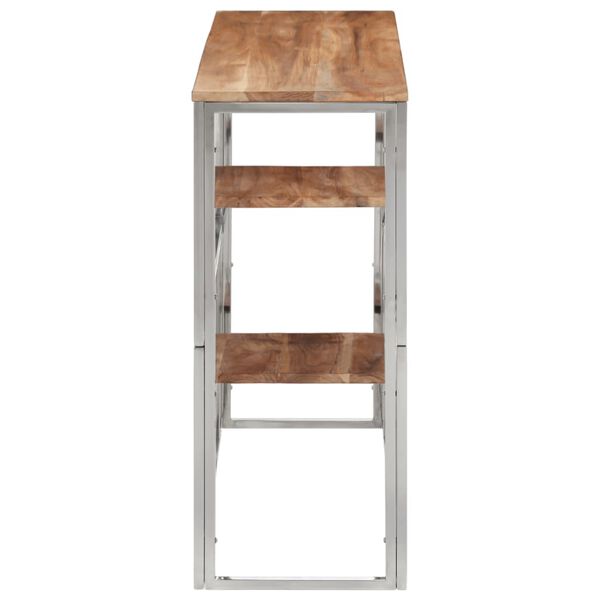 vidaXL Конзолна маса, сребриста, неръждаема стомана и дърво масив