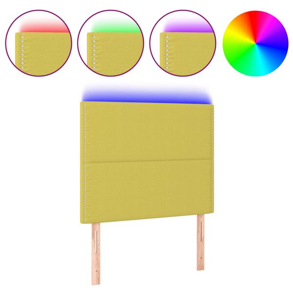 vidaXL LED горна табла за легло, зелена, 80x5x118/128 см, плат