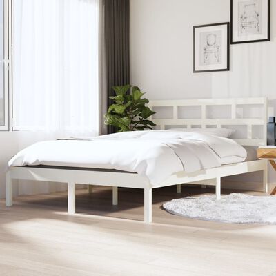 vidaXL Рамка за легло, бяла, дърво масив, 135x190 см, 4FT6 Double