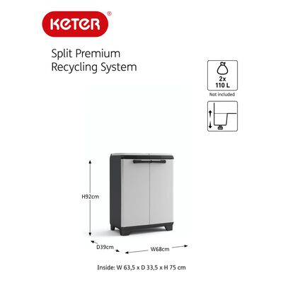 Кетер Шкаф за рециклиране Split Premium, сиво и черно, 92 см