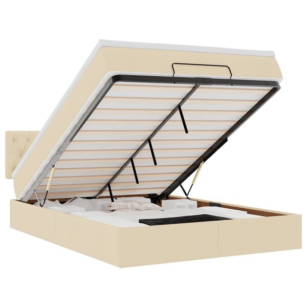 vidaXL Османска легло с матрак и LED, кремаво, 140x190 см, плат