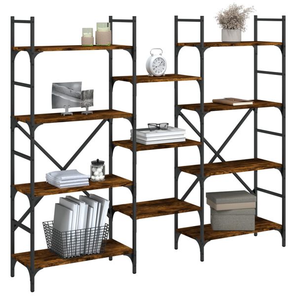 vidaXL Етажерка за книги опушен дъб 160x28,5x136,5 см инженерно дърво