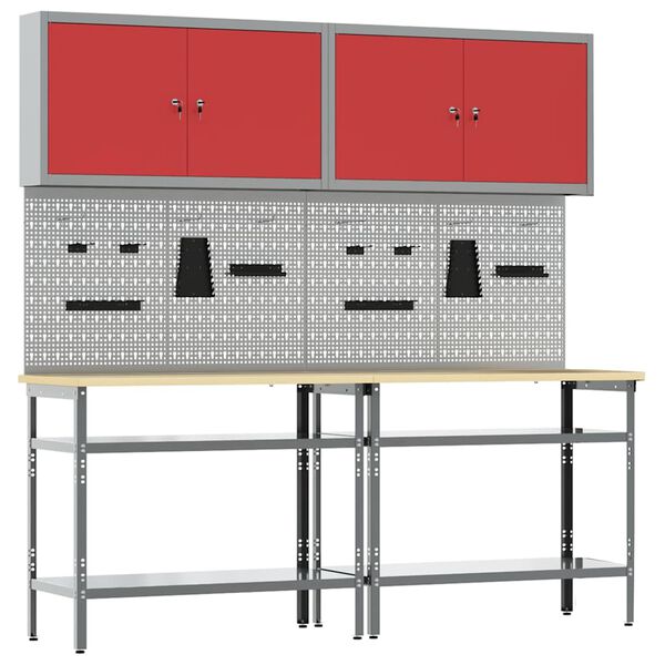 vidaXL Комплект работна маса 8 pcs Сив 200 x 55 x 200 см Стомана