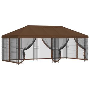vidaXL Беседка със страници 6 x 3 m Кафяво Полиестер и стомана 190