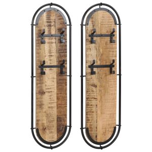 vidaXL Стенни закачалки за дрехи с 4 куки 2 бр масивно дърво манго