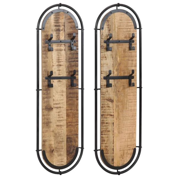 vidaXL Стенни закачалки за дрехи с 4 куки 2 бр масивно дърво манго