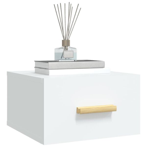 vidaXL Нощно шкафче за стенен монтаж, бяло, 35x35x20 см