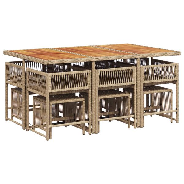 vidaXL Градински комплект с възглавници, 11 части, бежов полиратан