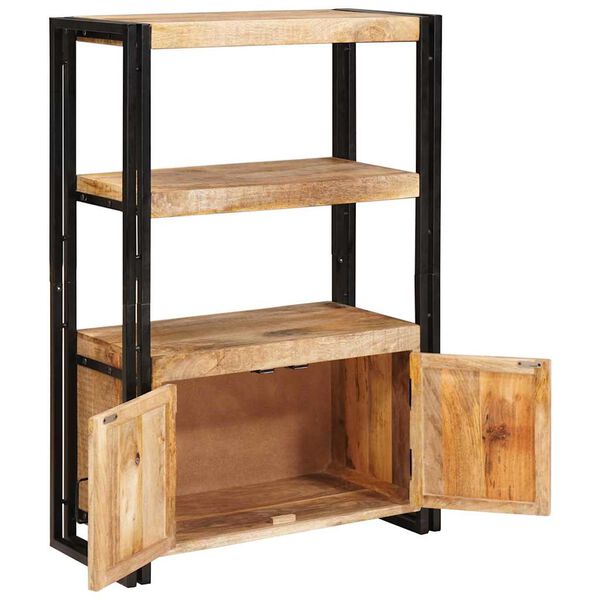 vidaXL Рафт за книги с вратички Солидно грубо мангобо дърво и метал