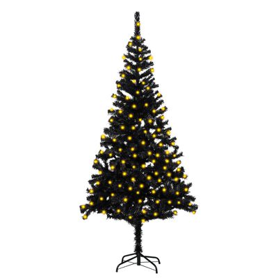 vidaXL Изкуствена осветена коледна елха със стойка черна 180 см PVC