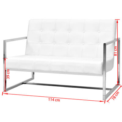 vidaXL Двуместен диван с подлакътници, изкуствена кожа, стомана, бял
