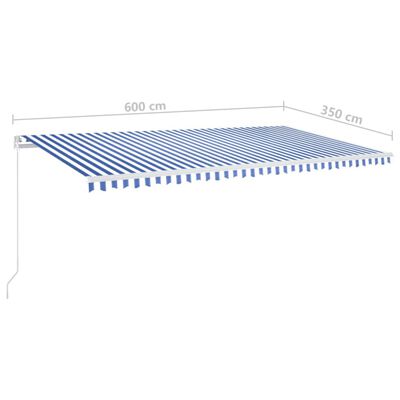vidaXL Ръчно прибиращ се сенник, 600x350 см, синьо и бяло