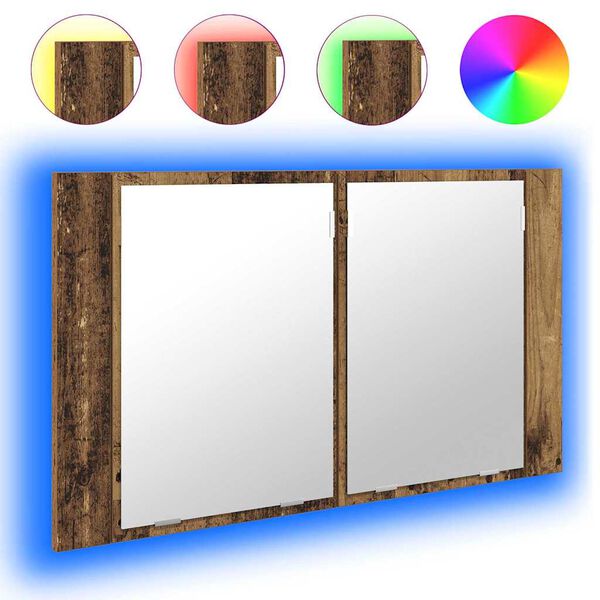 vidaXL Шкаф с огледало за баня с рафт Старо дърво 80 x 12 x 45 см