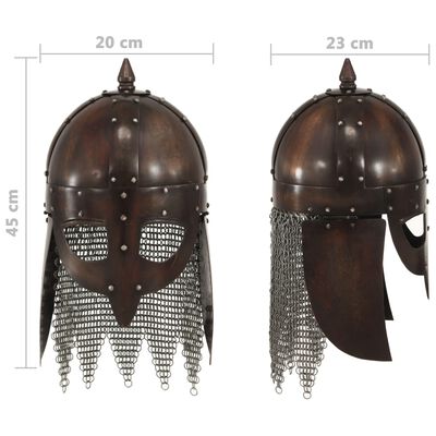vidaXL Викингски военен шлем, антична реплика, ЛАРП, цвят мед, стомана