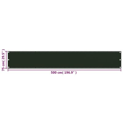 vidaXL Балконски параван, тъмнозелен, 75x500 см, HDPE