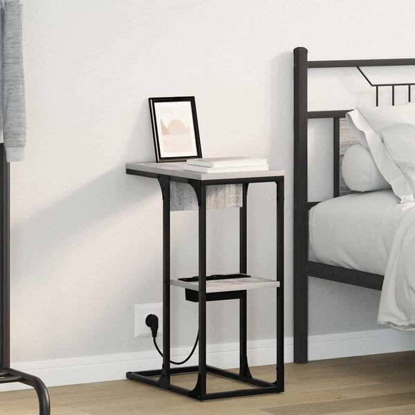 vidaXL Нощен шкаф Сив Сонома 41,5 x 26 x 60,5 см Инженерно дърво