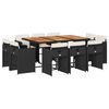 vidaXL Градински комплект с възглавници 11 части полиратан черен
