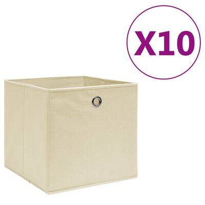 vidaXL Кутии за съхранение 10 бр нетъкан текстил 28x28x28 см кремави