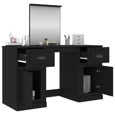vidaXL Тоалетка с огледало, черна, 130x50x132,5 см