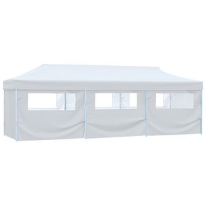 vidaXL Сгъваема шатра с 8 странични стени, 3x9 м, бяла