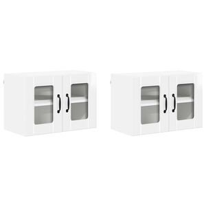 vidaXL Стенен стъклен шкаф LUCCA 2 pcs Бял гланц 60 x 31 x 40 см