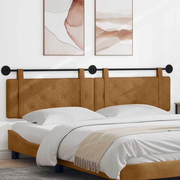 vidaXL Висяща табла Монтиране на стена Кафяво 210 x 55 x 5 см Кадифе