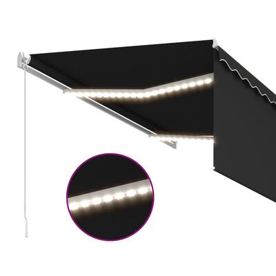 vidaXL Ръчно прибиращ се сенник с щора и LED, 3x2,5 м, антрацит
