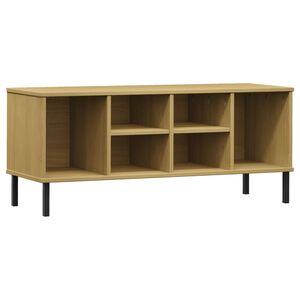 vidaXL Етажерка за обувки метални крака кафява 106x35x45 см масив OSLO