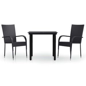 vidaXL Градински трапезен комплект, 3 части, черен