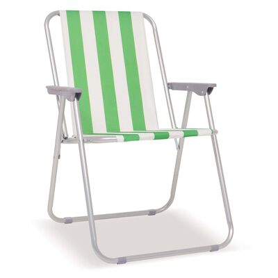 vidaXL Сгъваем къмпинг стол, 2 бр, зелено и бяло, стомана, 52x62x75 см