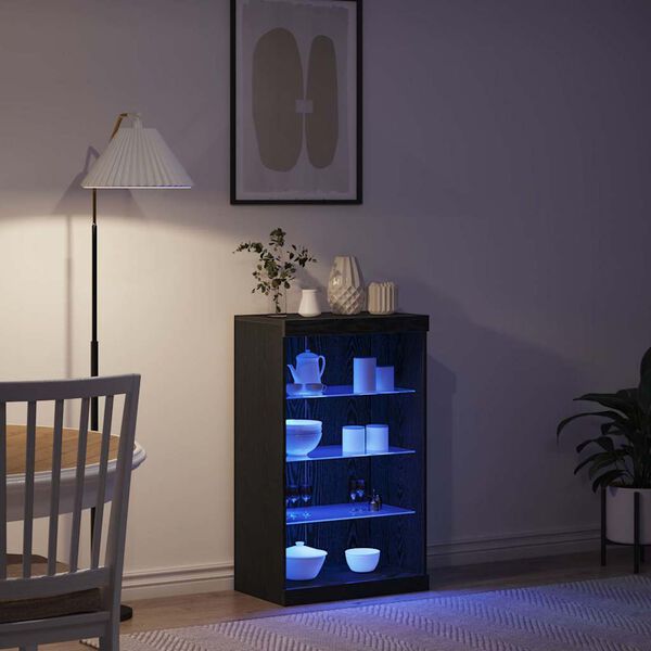 vidaXL LED конзолна маса Черния дъб 60,5 x 37 x 100 см Инженерно дърво