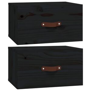 vidaXL Нощни шкафчета за стенен монтаж, 2 бр, черен, 40x29,5x22 см