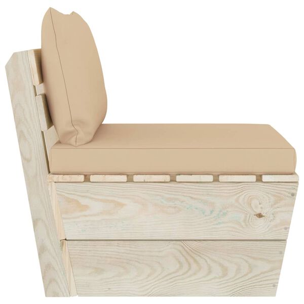 vidaXL Градински палетен среден диван с възглавници, импрегниран смърч