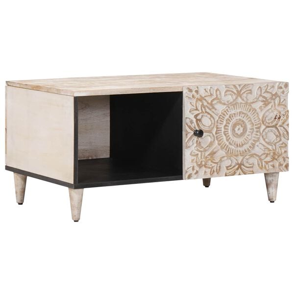 vidaXL Масичка за кафе Бяло 80 x 50 x 40 cm Солидно мангово дърво