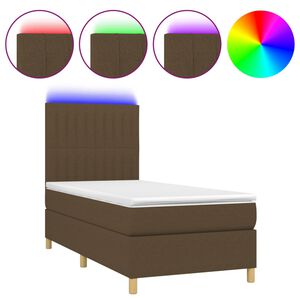 vidaXL Боксспринг легло с матрак и LED, тъмнокафяво, 80x200 см, плат