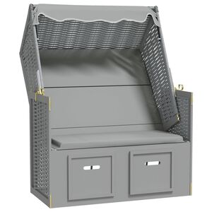 vidaXL Strandkorb с навес, полиратан и масивно дърво, сиво