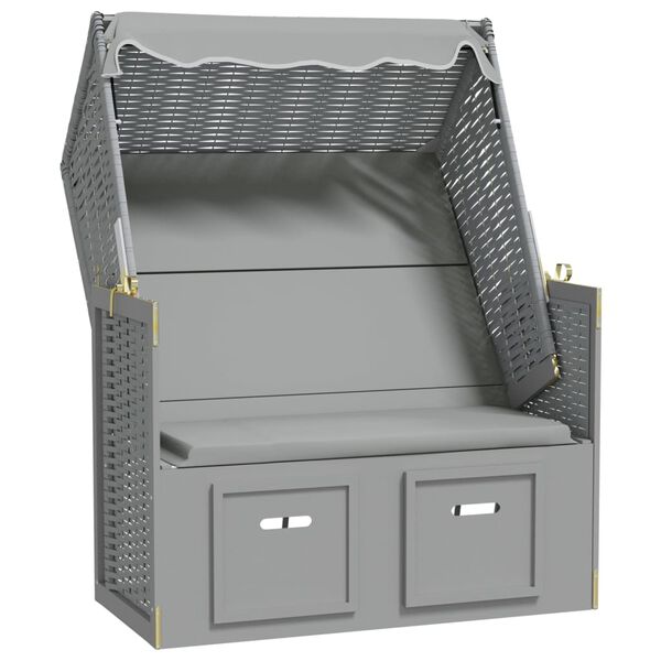 vidaXL Strandkorb с навес, полиратан и масивно дърво, сиво