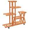 vidaXL Поставка за цветя с колелца, 95x25x101 см, масивна ела