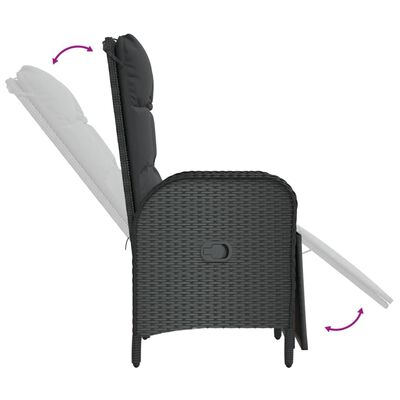 vidaXL Външни накланящи се столове с възглавници 2 бр полиратан черни